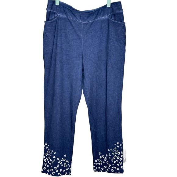 NWT Chico's Cheetah pigment dye blue longe pants size L/12 - Picture 2 of 11